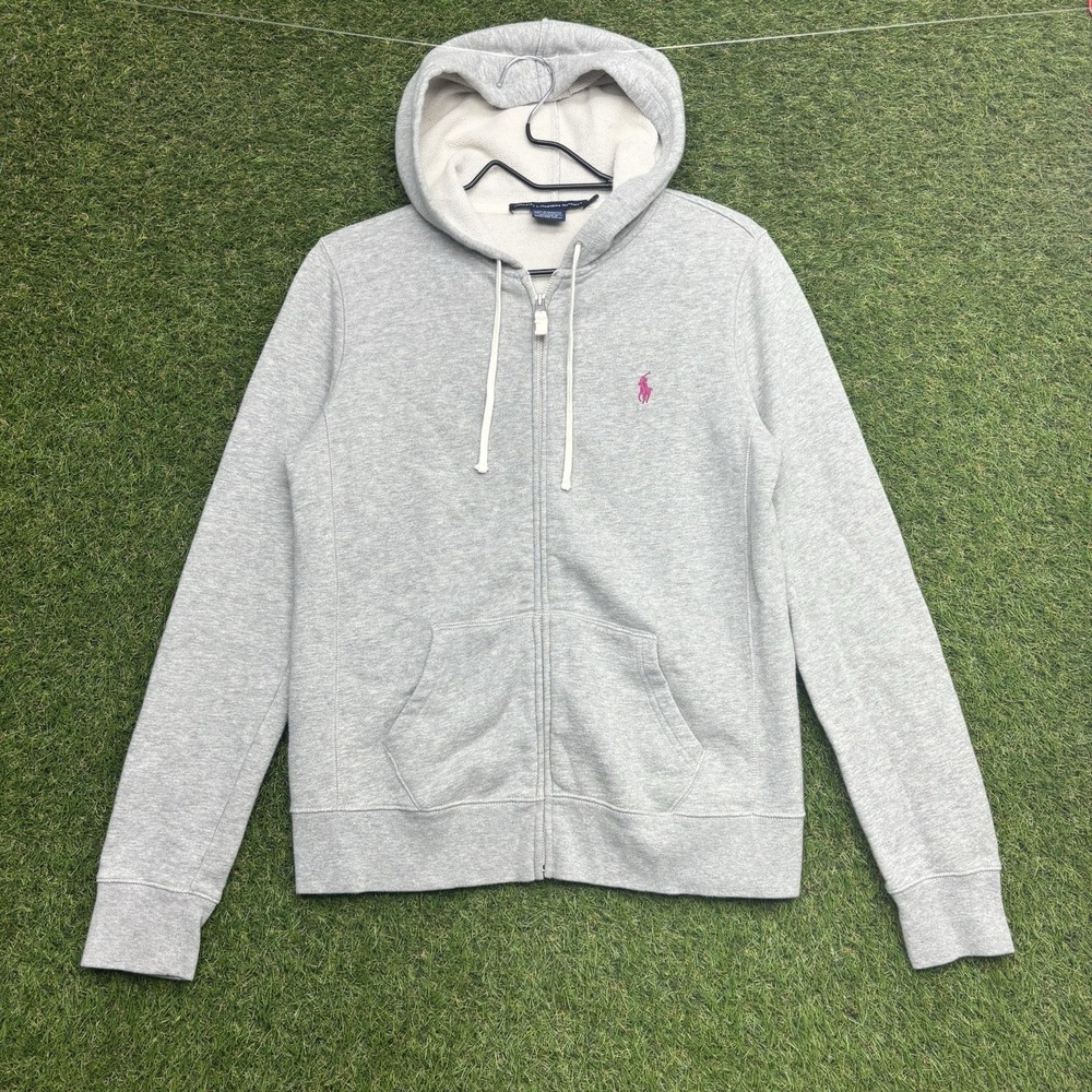 Polo Ralph Lauren Hoodie Girls Large Grey Full Zip Pink Pony Causal School Y2K